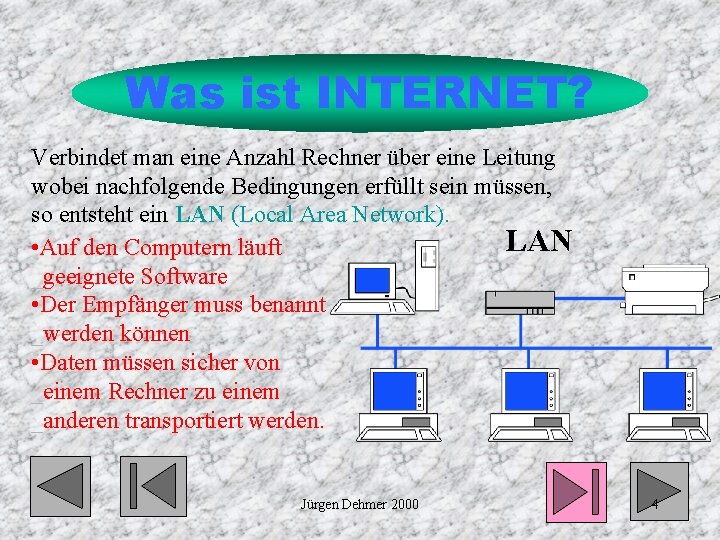 Was ist INTERNET? Verbindet man eine Anzahl Rechner über eine Leitung wobei nachfolgende Bedingungen