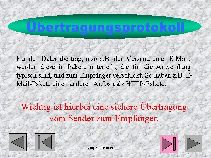 Übertragungsprotokoll Für den Datenübertrag, also z. B. den Versand einer E-Mail, werden diese in