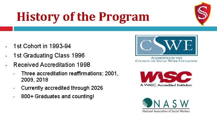 History of the Program • 1 st Cohort in 1993 -94 • 1 st