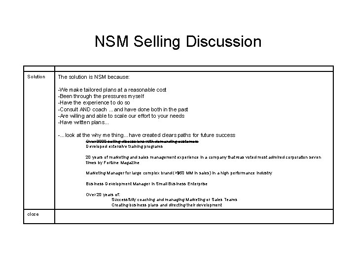 NSM Selling Discussion Solution The solution is NSM because: -We make tailored plans at