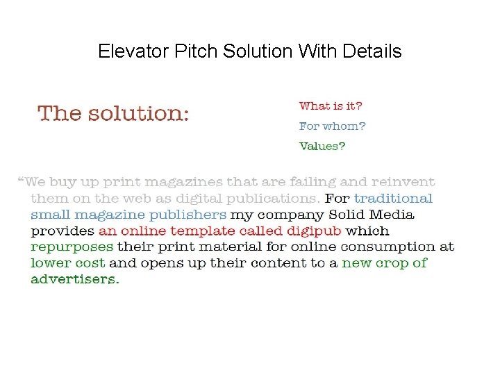 Elevator Pitch Solution With Details 