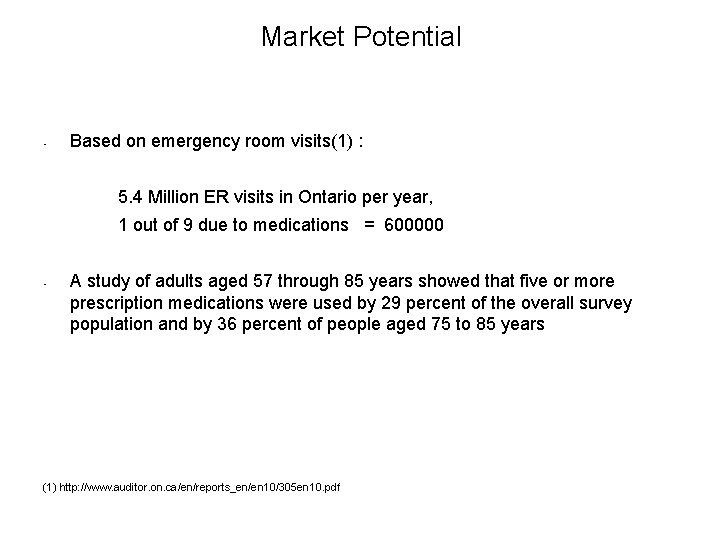 Market Potential • Based on emergency room visits(1) : 5. 4 Million ER visits