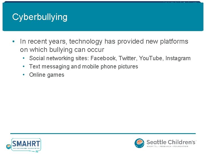 Cyberbullying • In recent years, technology has provided new platforms on which bullying can