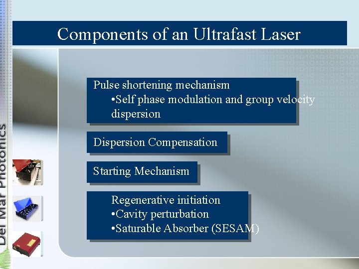 Components of an Ultrafast Laser Pulse shortening mechanism • Self phase modulation and group