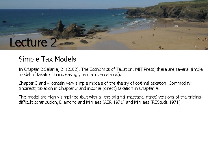 Lecture 2 Simple Tax Models In Chapter 2 Salanie, B. (2002), The Economics of