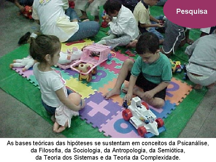 Pesquisa As bases teóricas das hipóteses se sustentam em conceitos da Psicanálise, da Filosofia,