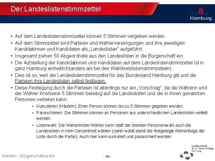 Der Landeslistenstimmzettel • Auf dem Landeslistenstimmzettel können 5 Stimmen vergeben werden. • Auf dem