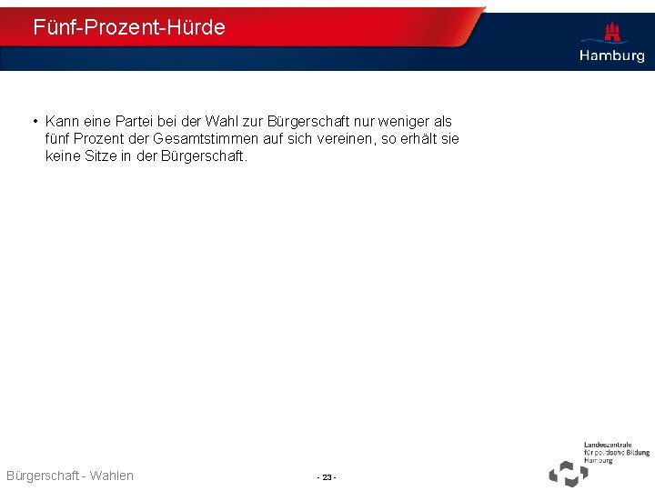 Fünf-Prozent-Hürde • Kann eine Partei bei der Wahl zur Bürgerschaft nur weniger als fünf