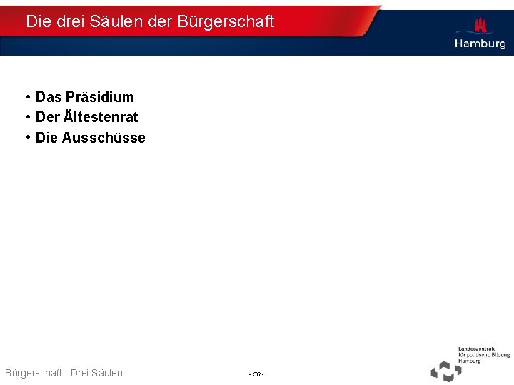 Die drei Säulen der Bürgerschaft • Das Präsidium • Der Ältestenrat • Die Ausschüsse