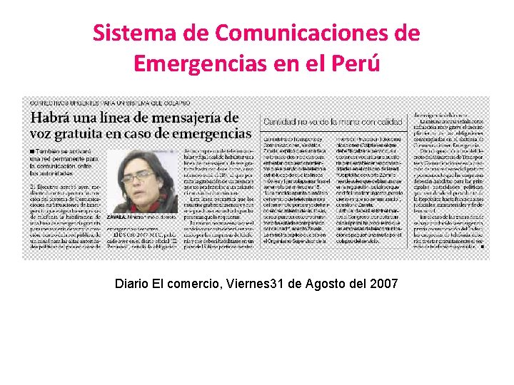 Sistema de Comunicaciones de Emergencias en el Perú Diario El comercio, Viernes 31 de