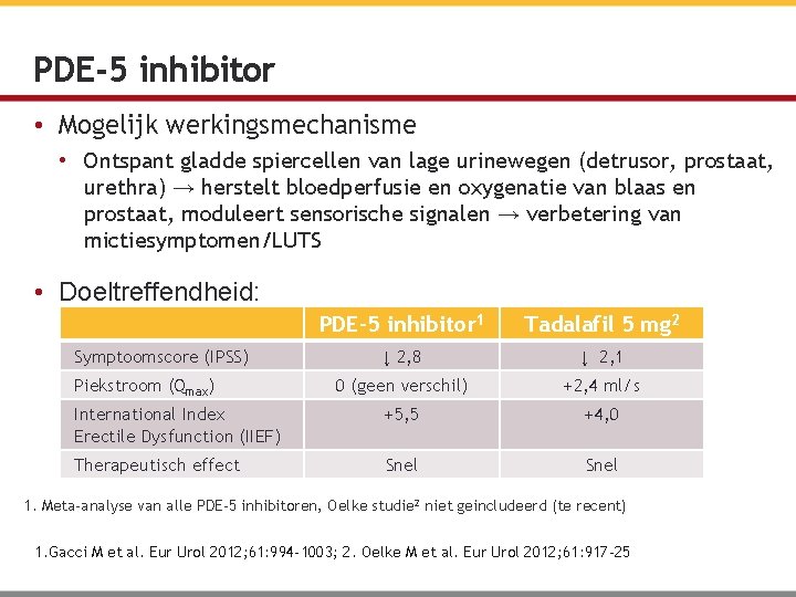 PDE-5 inhibitor • Mogelijk werkingsmechanisme • Ontspant gladde spiercellen van lage urinewegen (detrusor, prostaat,