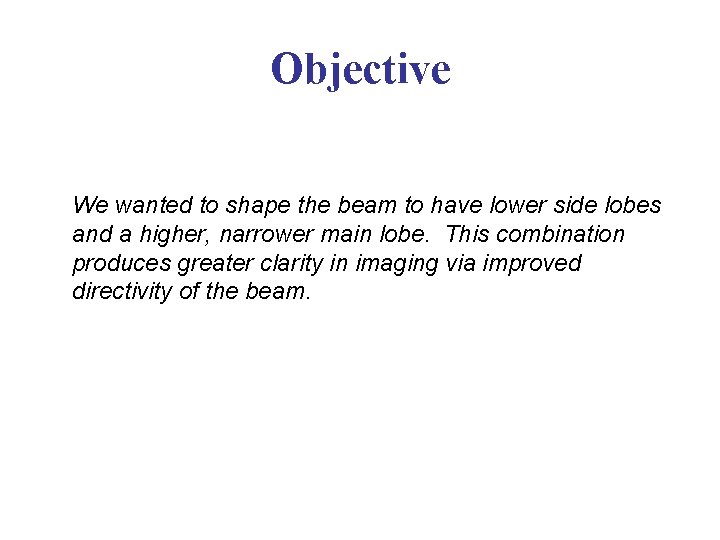 Objective We wanted to shape the beam to have lower side lobes and a