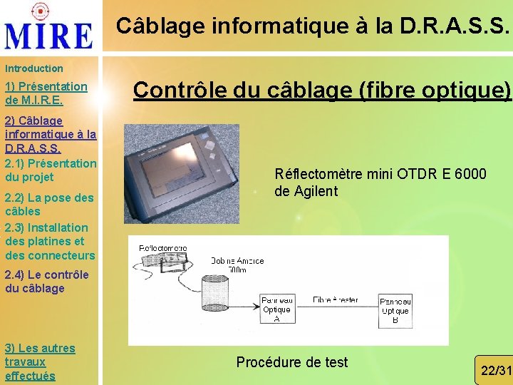 Câblage informatique à la D. R. A. S. S. Introduction 1) Présentation de M.