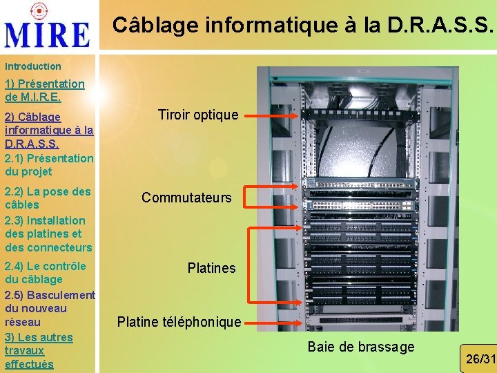 Câblage informatique à la D. R. A. S. S. Introduction 1) Présentation de M.