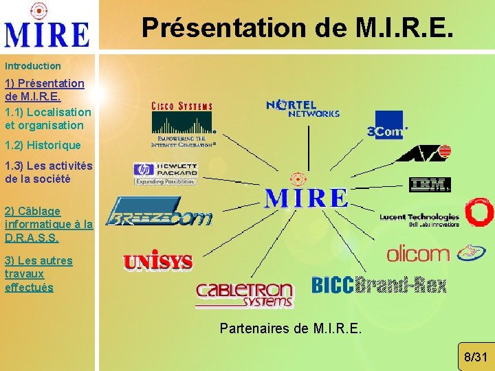 Présentation de M. I. R. E. Introduction 1) Présentation de M. I. R. E.