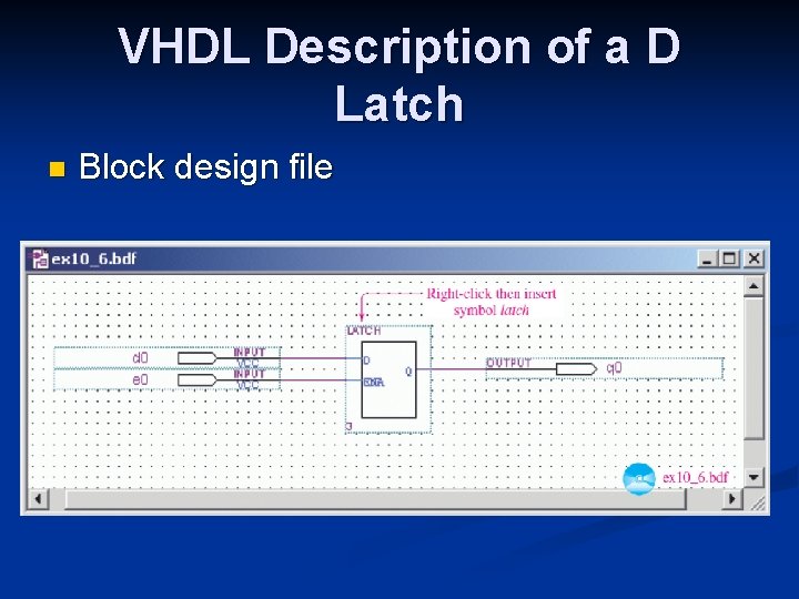 VHDL Description of a D Latch n Block design file 