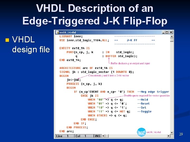 VHDL Description of an Edge-Triggered J-K Flip-Flop n VHDL design file 29 
