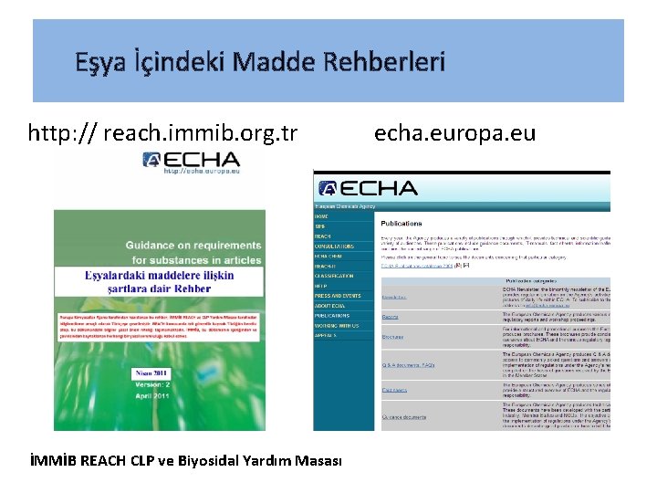 Eşya İçindeki Madde Rehberleri http: // reach. immib. org. tr İMMİB REACH CLP ve