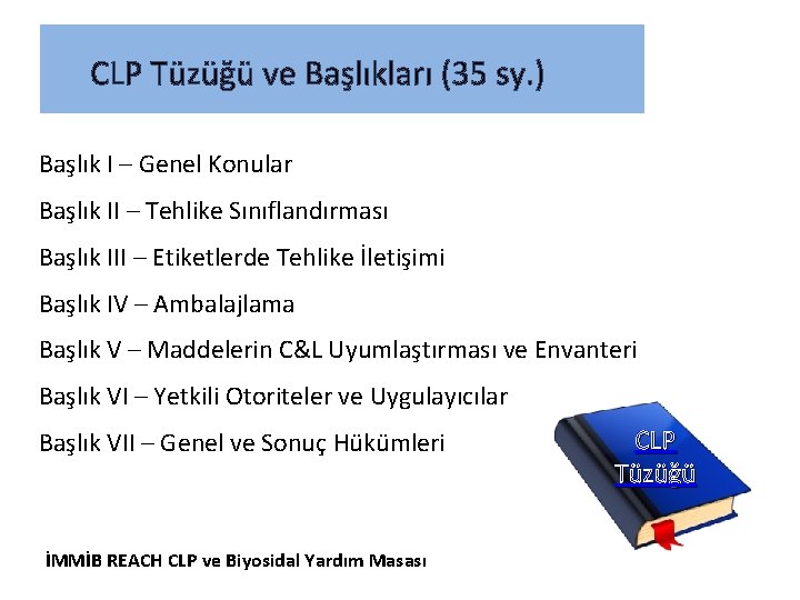 CLP Tüzüğü ve Başlıkları (35 sy. ) Başlık I – Genel Konular Başlık II