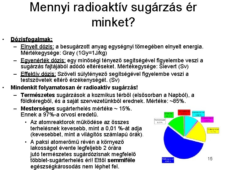 Mennyi radioaktív sugárzás ér minket? • • Dózisfogalmak: – Elnyelt dózis: a besugárzott anyag