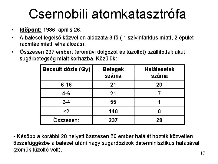 Csernobili atomkatasztrófa • • • Időpont: 1986. április 26. A baleset legelső közvetlen áldozata