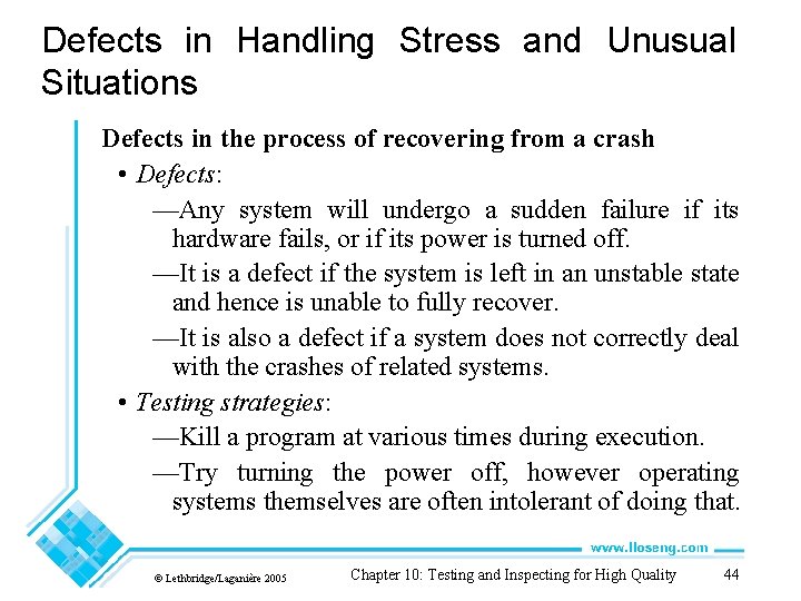 Defects in Handling Stress and Unusual Situations Defects in the process of recovering from