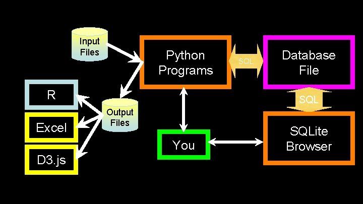 Input Files Python Programs R Excel Database File SQL Output Files You D 3.