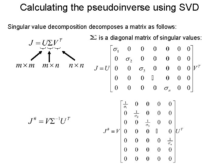 Calculating the pseudoinverse using SVD Singular value decomposition decomposes a matrix as follows: is