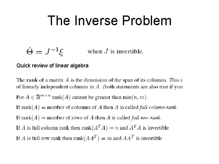 The Inverse Problem Quick review of linear algebra 