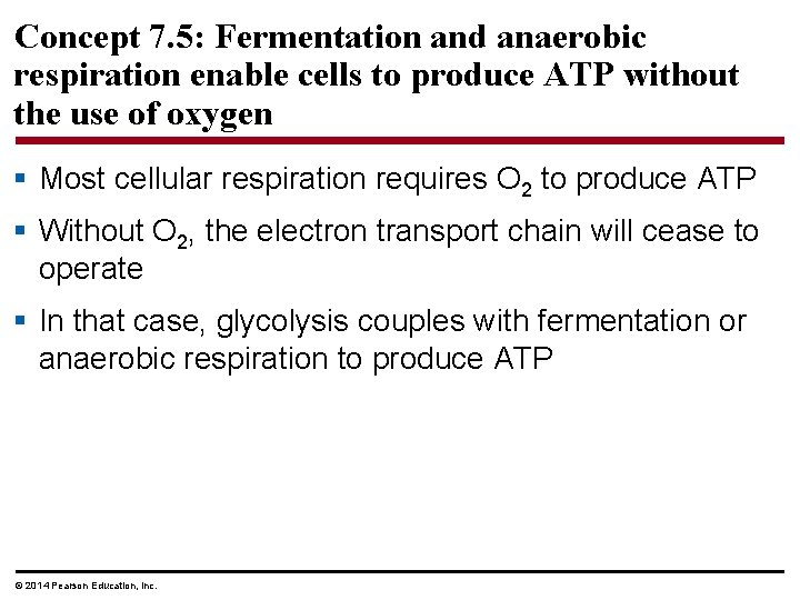Concept 7. 5: Fermentation and anaerobic respiration enable cells to produce ATP without the