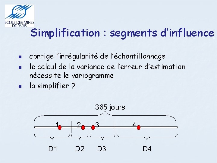 Simplification : segments d’influence corrige l’irrégularité de l’échantillonnage le calcul de la variance de