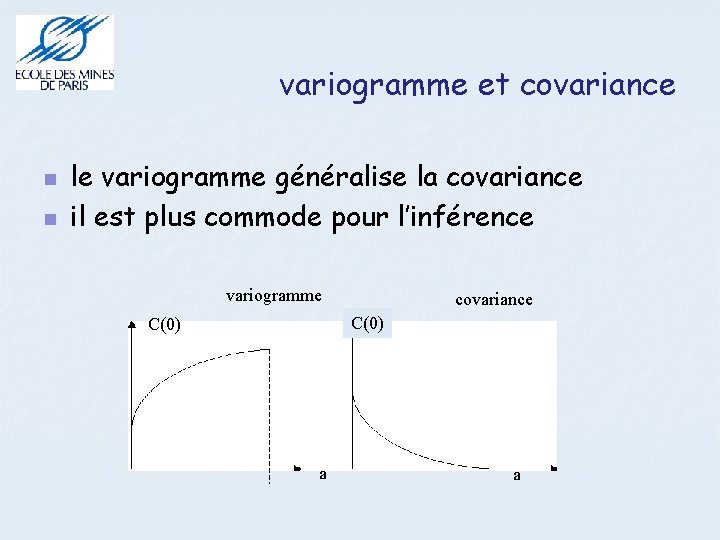 variogramme et covariance le variogramme généralise la covariance il est plus commode pour l’inférence