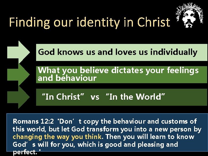 Finding our identity in Christ God knows us and loves us individually What you