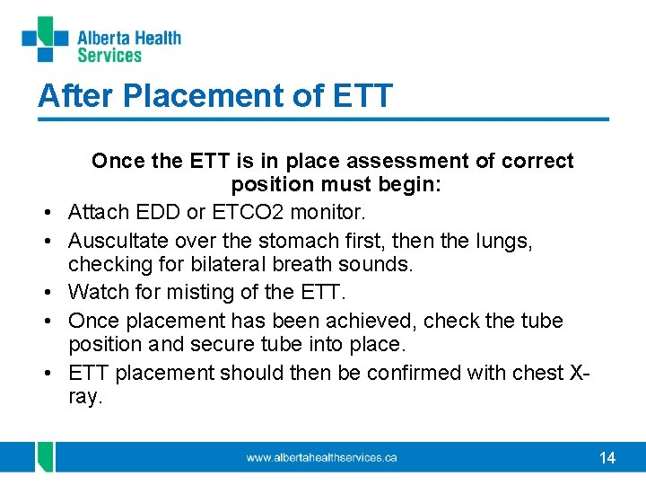 After Placement of ETT • • • Once the ETT is in place assessment