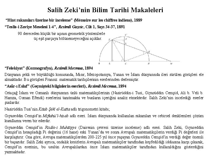 Salih Zeki’nin Bilim Tarihi Makaleleri “Hint rakamları üzerine bir inceleme” (Mémoire sur les chiffres