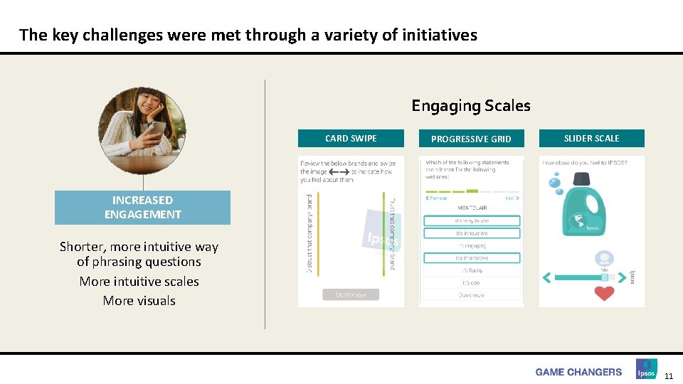 The key challenges were met through a variety of initiatives Engaging Scales CARD SWIPE