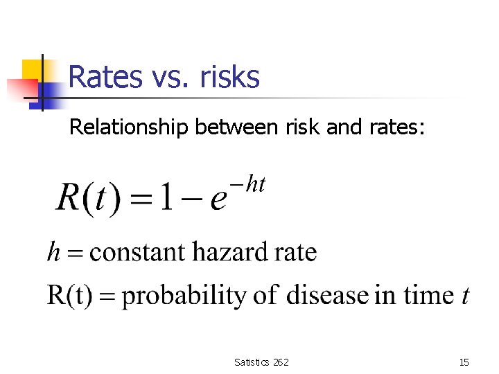 Rates vs. risks Relationship between risk and rates: Satistics 262 15 