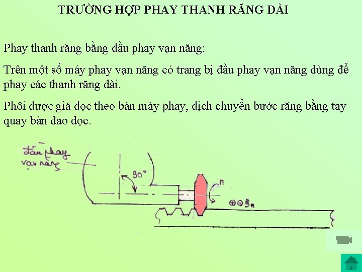 TRƯỜNG HỢP PHAY THANH RĂNG DÀI Phay thanh răng bằng đầu phay vạn năng: