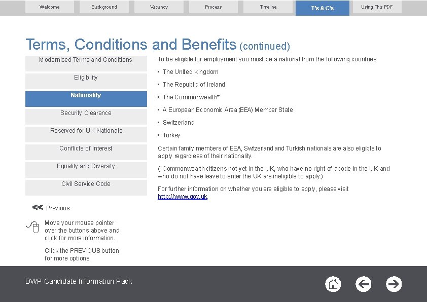 Welcome Background Vacancy Process Timeline T’s & C’s Using This PDF Terms, Conditions and