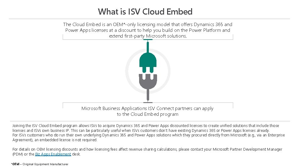 What is ISV Cloud Embed The Cloud Embed is an OEM*-only licensing model that