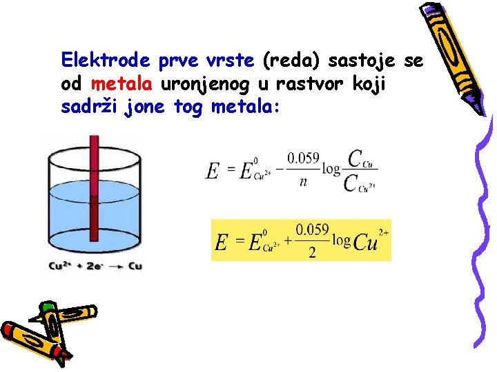 Elektrode prve vrste (reda) sastoje se od metala uronjenog u rastvor koji sadrži jone