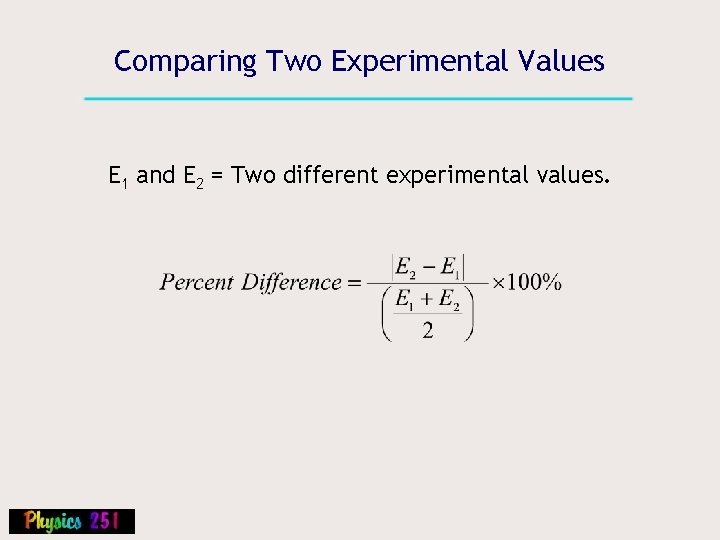 Comparing Two Experimental Values E 1 and E 2 = Two different experimental values.