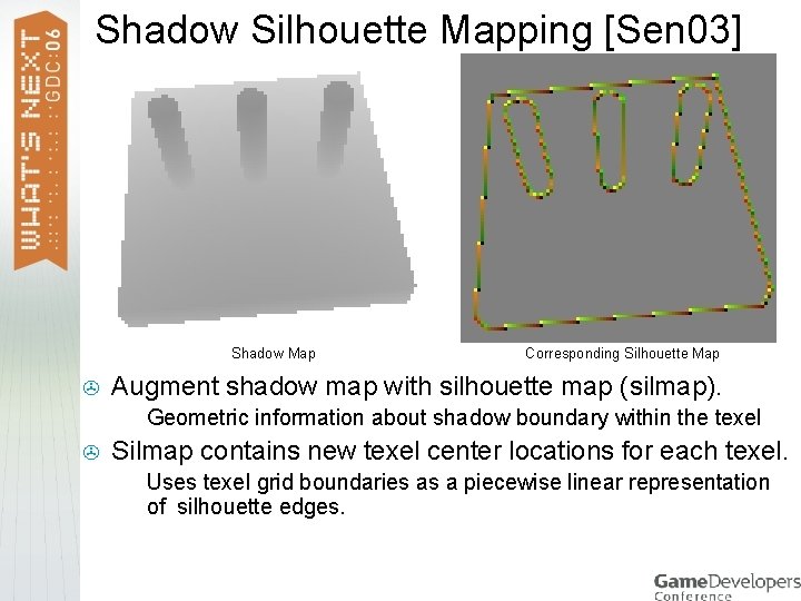 Shadow Silhouette Mapping [Sen 03] Shadow Map > Augment shadow map with silhouette map
