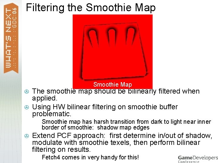 Filtering the Smoothie Map > > The smoothie map should be bilinearly filtered when