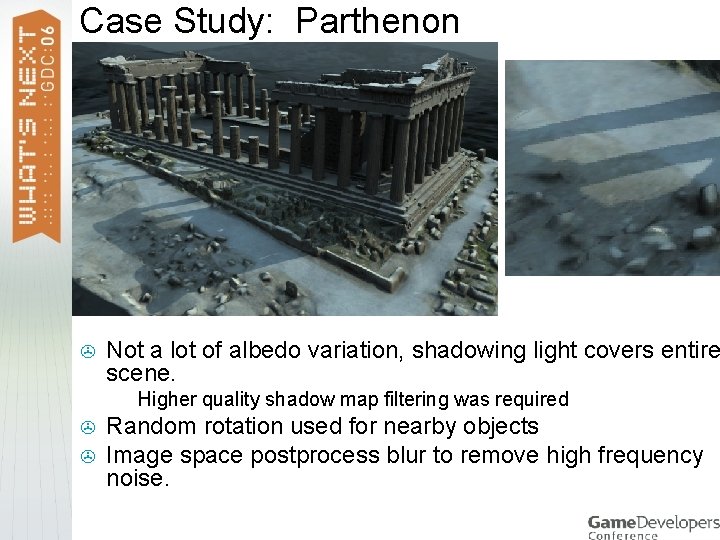 Case Study: Parthenon > Not a lot of albedo variation, shadowing light covers entire
