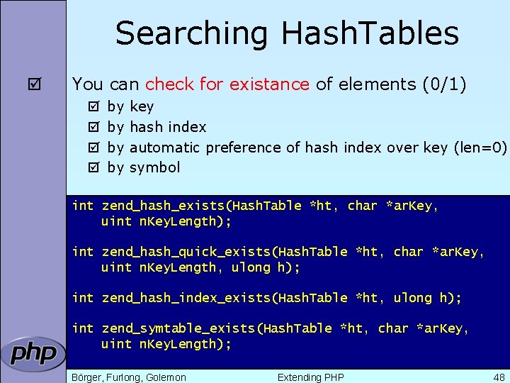 Searching Hash. Tables þ You can check for existance of elements (0/1) þ þ