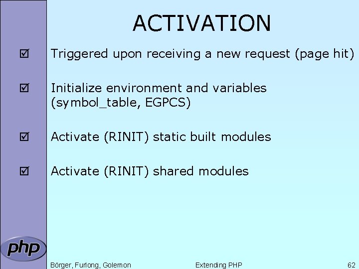 ACTIVATION þ Triggered upon receiving a new request (page hit) þ Initialize environment and
