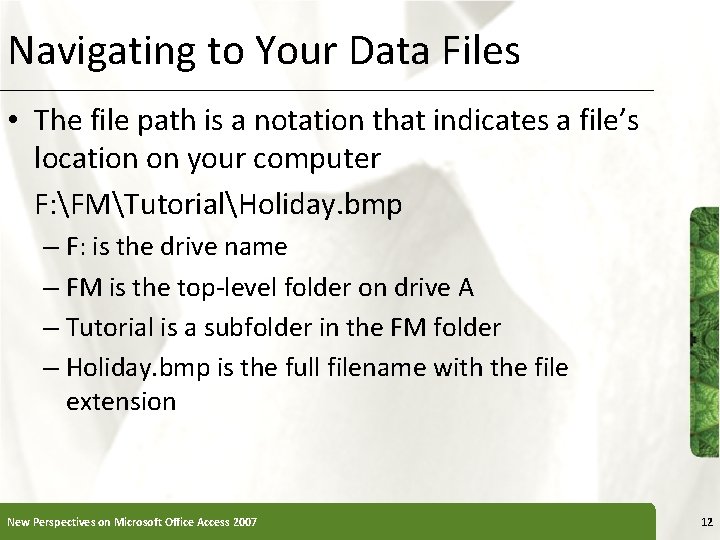 Navigating to Your Data Files • The file path is a notation that indicates