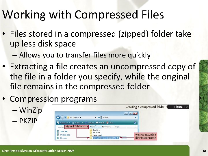 Working with Compressed Files • Files stored in a compressed (zipped) folder take up