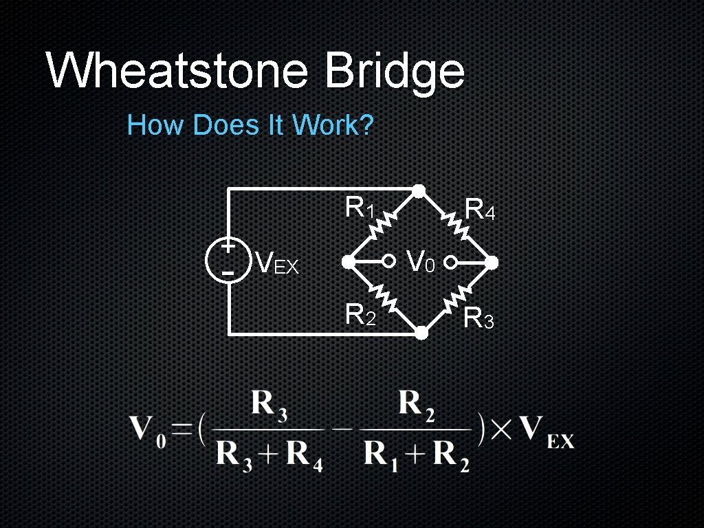 Wheatstone Bridge How Does It Work? R 1 + - R 4 V 0